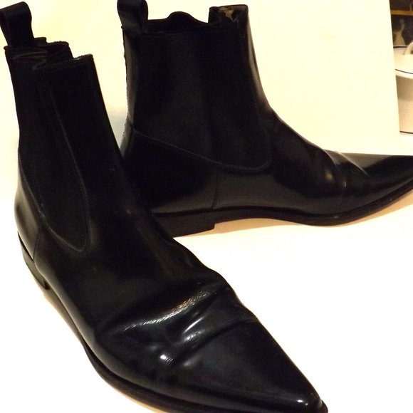 Dolce & Gabbana Black Patent Leather Chelsea Rock & Roll Beatle Ankle Boot  W7 - Picture 1 of 10
